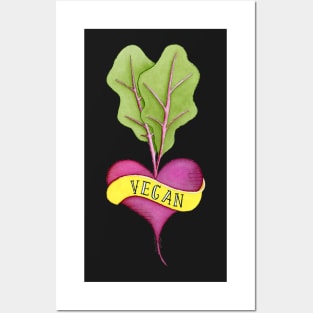 VEGAN HEART BEAT - Watercolor Version - Traditional Tattoo Style Posters and Art